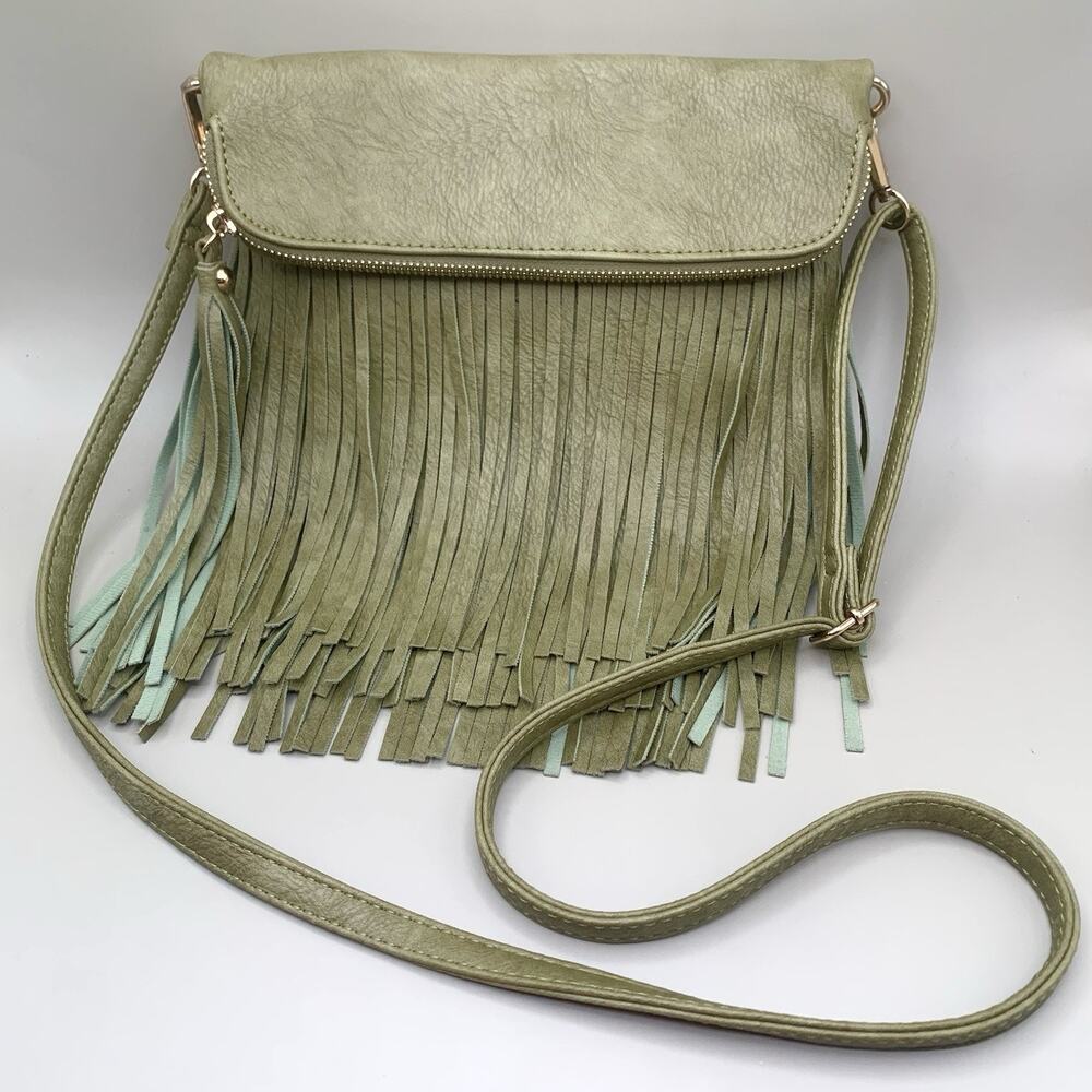 Mellow World Fringe Crossbody Bag Olive Green Boho Festival Tassel Purse